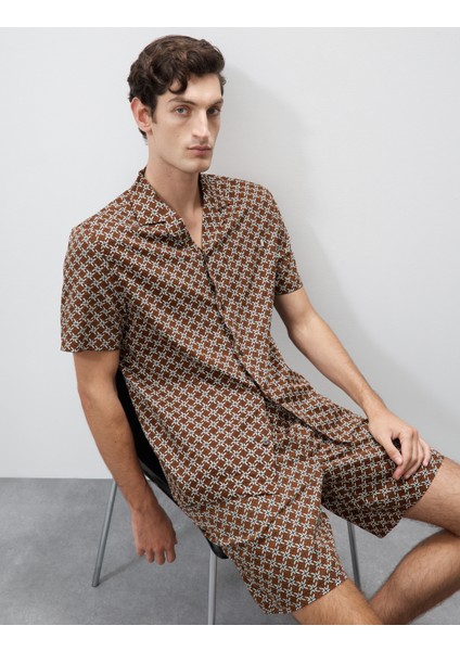 Pamuk Karışımlı Geometrik Desenli Pijama Üstü