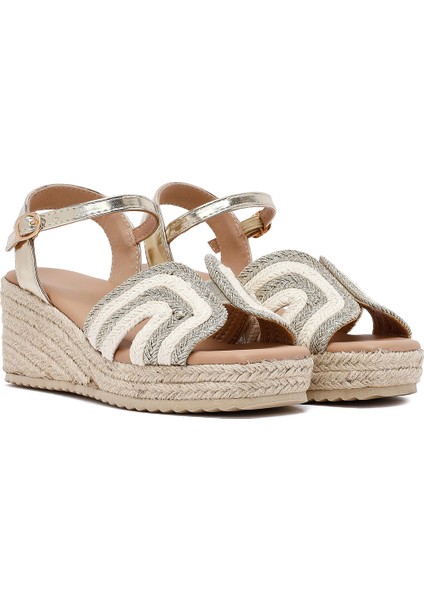 Kadın Krem Bilekten Tokalı Dolgu Topuklu Espadril Sandalet 25SFE401714 modelleri