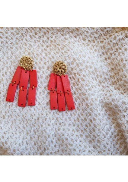 Leanna Earrings In Coral El Yapımı Hasır Küpe