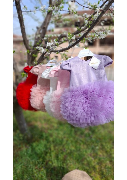 Kız Bebek Çocuk Doğum Günü Bayram Özel Gün Simli Kumaş Tütü Etekli Elbise