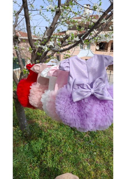Kız Bebek Çocuk Doğum Günü Bayram Özel Gün Simli Kumaş Tütü Etekli Elbise