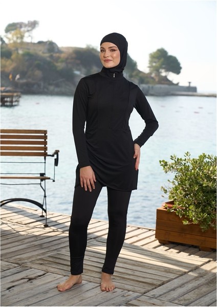 Düz Likralı Mikro Kumaş Tam Kapalı Tesettür Mayo