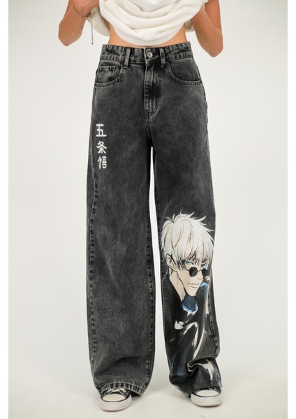 Siyah Jean Jujutsu Kiasen Satoru Gojo Baggy Kot Pantolon
