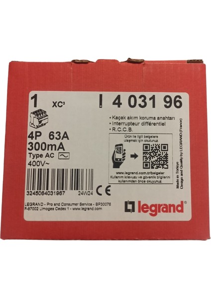 4 Kutup 400V± 63A Xc3 Serisi Kaçak Akım Koruma Anahtarı - 4 031 96