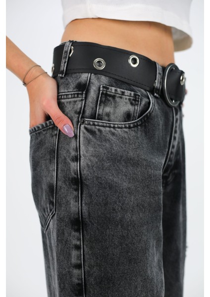 Siyah Jean Butterfly Baggy Kot Pantolon