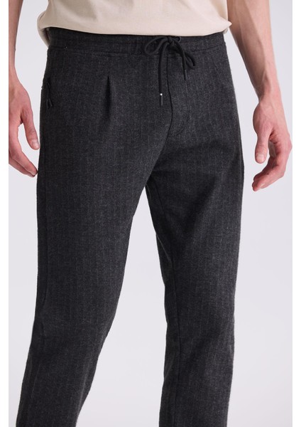 Siyah Slim Fit Beli Lastikli Çizgili Jogger Pantolon modelleri