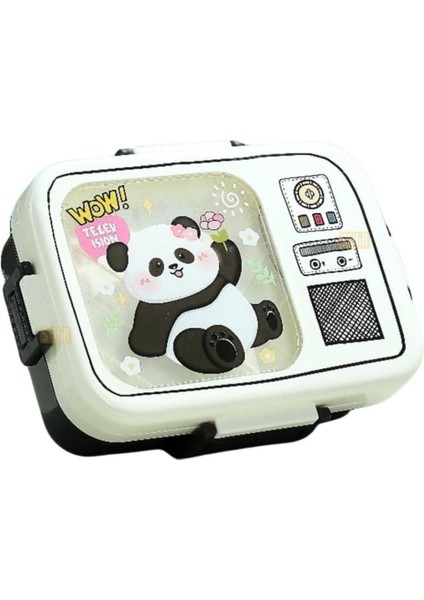 life Bento 820ML Lunchbox Tek Katlı 3 Bölmeli Paslanmaz Çelik (Beyaz Panda)