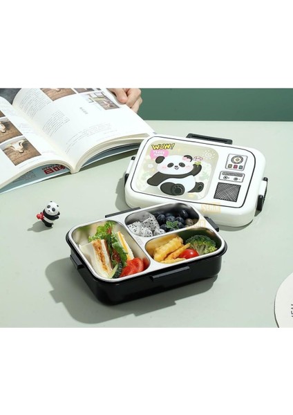 life Bento 820ML Lunchbox Tek Katlı 3 Bölmeli Paslanmaz Çelik (Beyaz Panda)