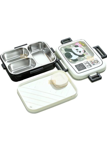 life Bento 820ML Lunchbox Tek Katlı 3 Bölmeli Paslanmaz Çelik (Beyaz Panda)