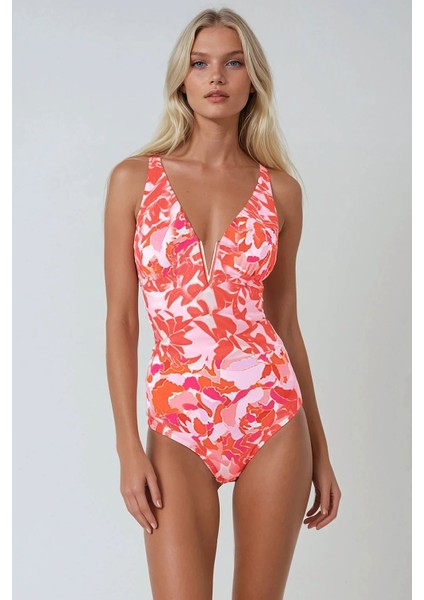 Ariel Desenli V Yaka Mayo Çıkarılabilir Ince Kaplı