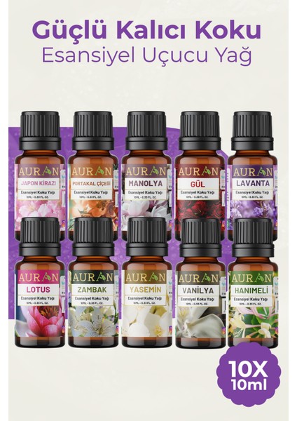 Çiçekler 10'lu Set Saf Esansiyel Uçucu Yağ Buhurdanlık Yağı Difüzör Esansı Aromaterap Ortam 10x 10ml