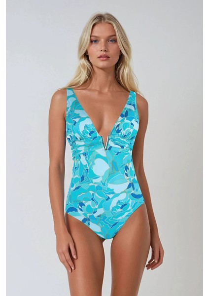 Ariel Desenli V Yaka Mayo Çıkarılabilir Ince Kaplı