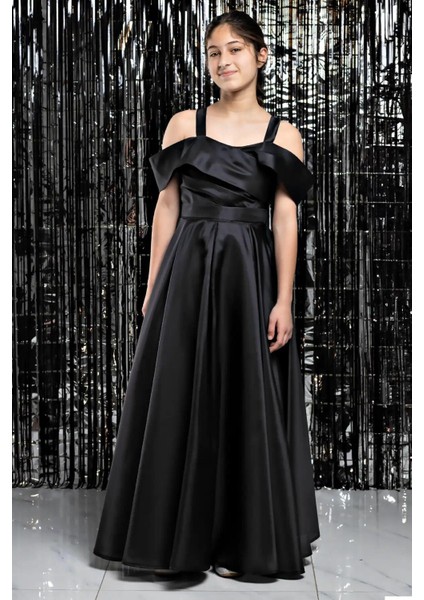 Askılı Beli Lastikli Abiye Siyah MDV362