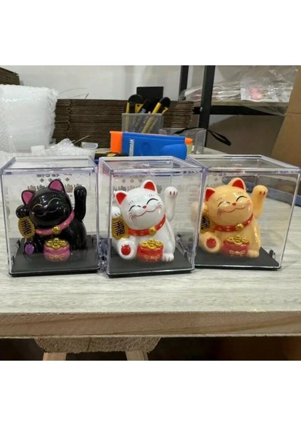 Sarı Güneş Enerjili Kedi Tasarımı ile Mini Zenginlik Çekme indirimleri