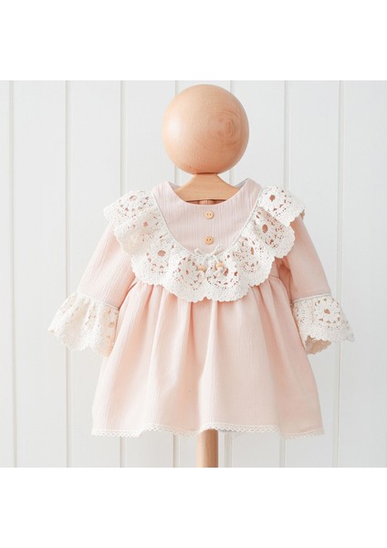 Boncuklu Naturel Kız Bebek Elbisesi