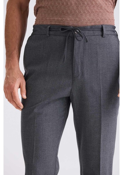 Koyu Lacivert Comfort Fit Beli Lastikli Yünlü Kumaş Pantolon fiyatları