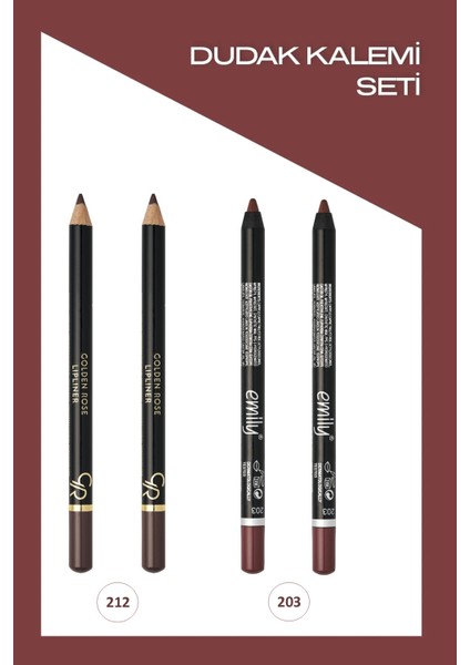 Emily Long Lasting NO:203 X2 ve Lipliner NO:212 X2 Dudak Kalemi Seti