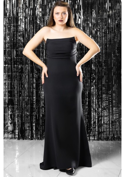 Kol Detaylı Abiye Elbise Siyah MDV378