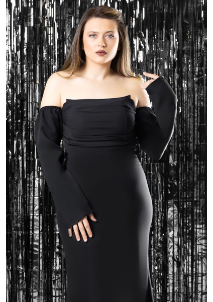 Kol Detaylı Abiye Elbise Siyah MDV378 modelleri