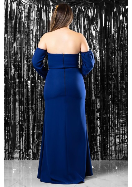 Kol Detaylı Abiye Elbise Lacivert MDV378 indirimleri