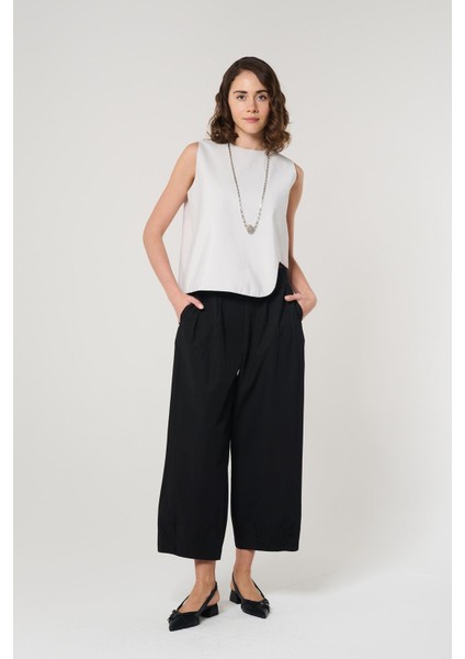 Taş Rengi Asimetrik Kesim Kadın Kolsuz Crop Bluz