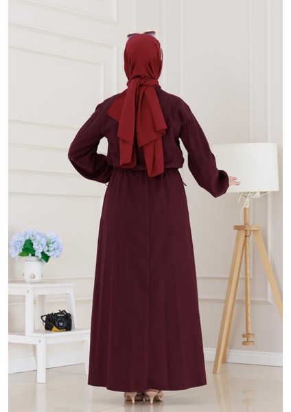 Fermuarlı Cepkenli Jile Elbise-Bordo indirimleri