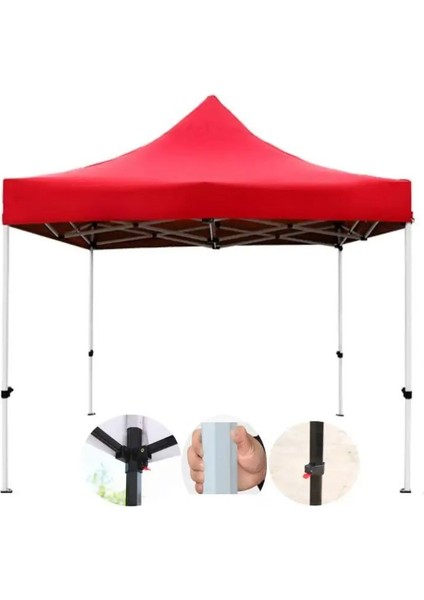 Otomatik Gazebo Çardak 300 x 300 cm Tente Teras Bahçe Kamelyası Gölgelik Kırmızı