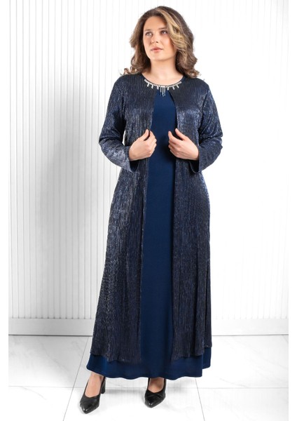 Taş Işlemeli Abiye Elbise Lacivert MDA2562 fırsatları