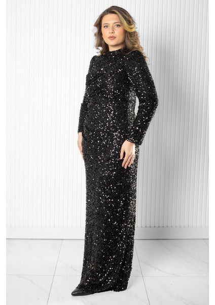 Pul Payet Abiye Elbise Siyah MDA2539