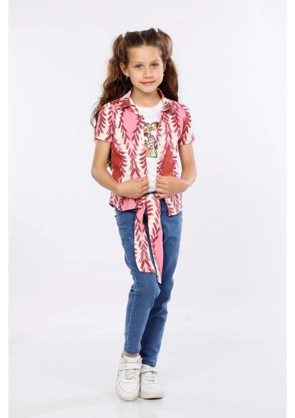 Yaprak Desen Baskılı Renkli Gömlek, Tişört ve Kot Pantolon 3 Lü Takım MRN2412 fiyatları