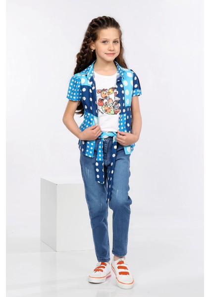 Puantiye Baskılı Renkli Gömlek, Tişört ve Kot Pantolon 3 Lü Takım MRN2406 fiyatları