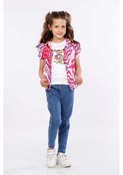 Dalga Desen Baskılı Alttan Bağlamalı Renkli Gömlek, Tişört ve Kot Pantolon 3 Lü Takım MRN2407 fiyatları