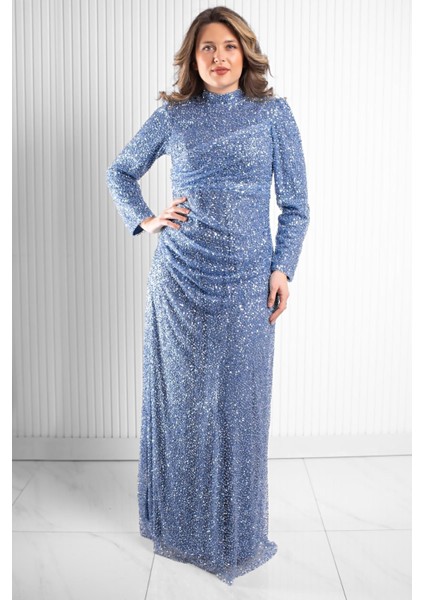 Pul Payetli Abiye Indigo MDA2525