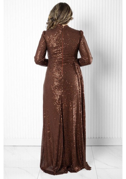 Pul Payetli Abiye Elbise Kahve MDA2524 indirimleri