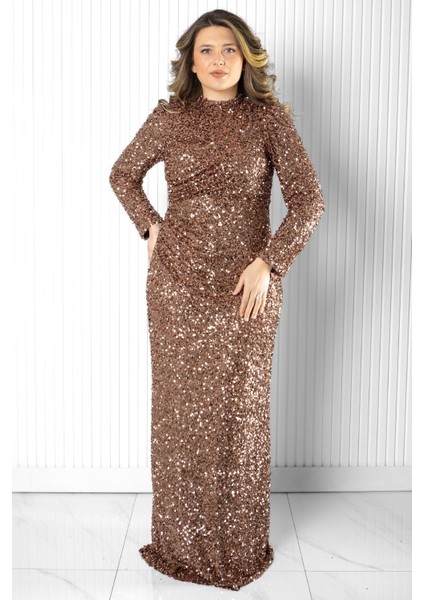 Pul Payet Abiye Elbise Bronz MDA2539
