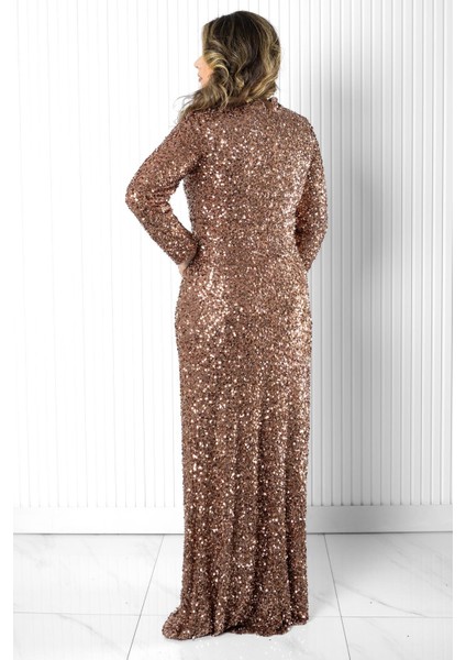 Pul Payet Abiye Elbise Bronz MDA2539 indirimleri