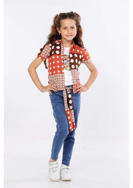 Puantiye Baskılı Renkli Gömlek, Tişört ve Kot Pantolon 3 Lü Takım MRN2406 fiyatları