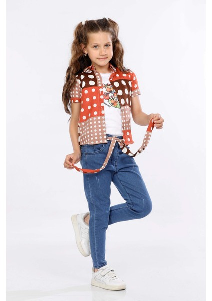 Puantiye Baskılı Renkli Gömlek, Tişört ve Kot Pantolon 3 Lü Takım MRN2406 modelleri