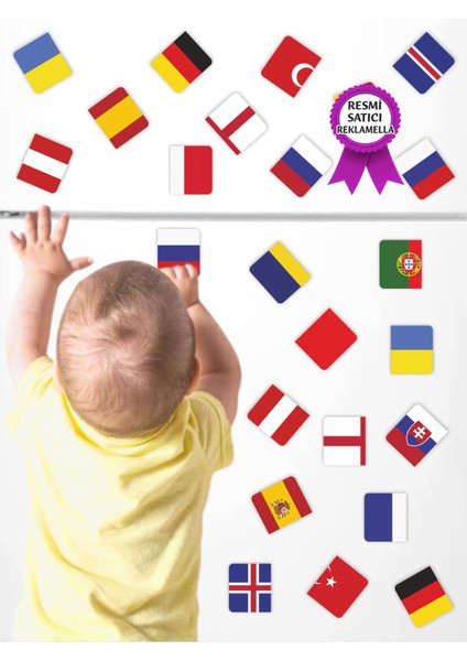 Bayraklar Puzzle Magnet Seti 12 Adet, 24 Parça Dikkat Geliştiren Zeka Oyunu, Çocuk Oyalayan Oyuncak