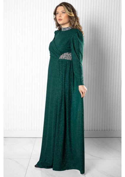 Taş Baskı Detay Simli Abiye Yeşil MDA2523 fiyatları