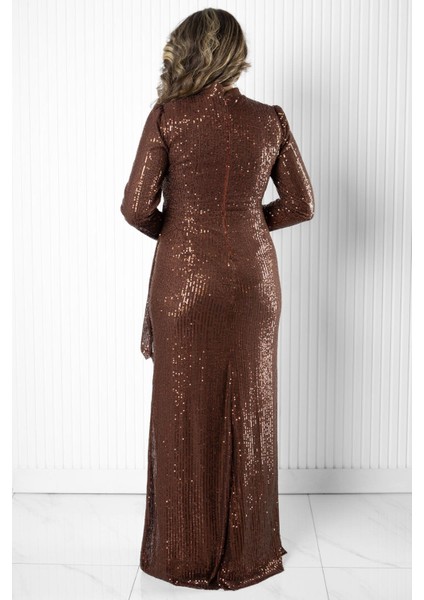 Pul Payetli Abiye Elbise Kahve MDA2530 indirimleri