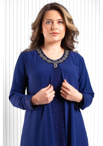 Taş Baskı Detaylı Şifon Abiye Lacivert MDA2520 fiyatları