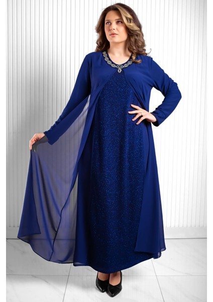 Taş Baskı Detaylı Şifon Abiye Lacivert MDA2520 modelleri