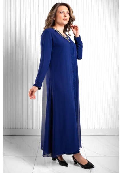 Taş Baskı Detaylı Şifon Abiye Lacivert MDA2520 fırsatları