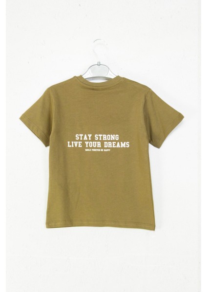 Baskılı Kısa Kollu Ön ve Arka Yazı Detaylı Pamuklu Rahat Erkek Çocuk T-Shirt