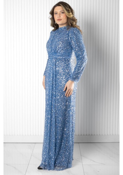 Pul Payet Detaylı Abiye Elbise Indigo MDA2526