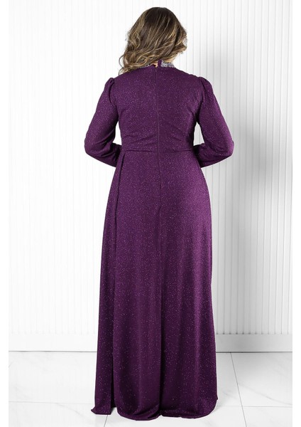 Taş Baskı Detay Simli Abiye Mürdüm MDA2523 indirimleri