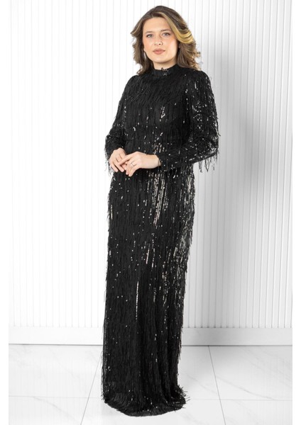 Pul Payet Detaylı Abiye Siyah MDA2025 fiyatları