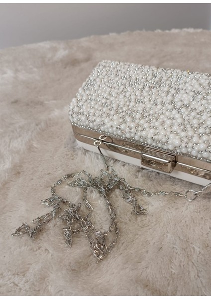 Glow Inci Işleme Detay Zincir Askılı Clutch Davet ve Gelin Çantası
