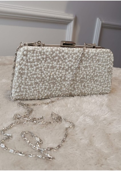 Glow Inci Işleme Detay Zincir Askılı Clutch Davet ve Gelin Çantası